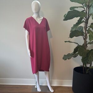 Uniqlo Raspberry V-Neck Midi Dress